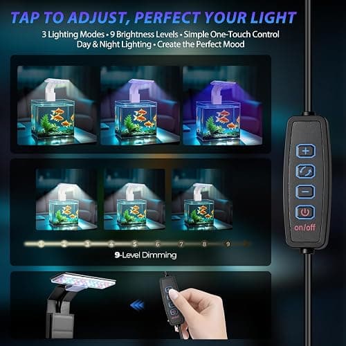 FluviRay Mini Clip-On Aquarium Light 7W USB Dimmable Fish Tank Lamp with 3 Light Modes (Full Spectrum/White/RGB), 9-Level Brightness, Compact LED Light for 1–3 Gallon Aquariums thumbnail 4