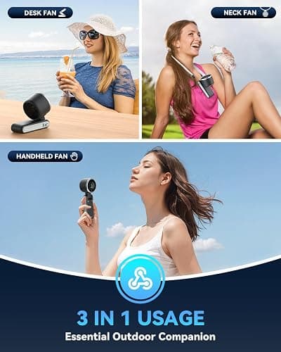 PlayHot Portable Handheld Turbo Fan, 5 Gear Wind, USB-C Rechargeable Fan, Up to 12 Working Hours, 3 IN 1 Hand Fans with Air Turbo Tech Cooling Fan for Outdoor Activities, Travel, Beach (Black) thumbnail 4