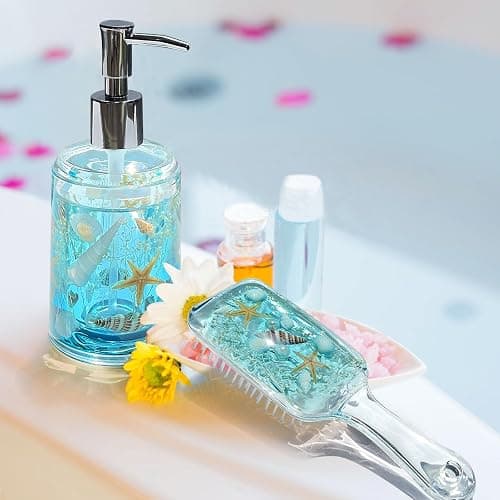 FONMY Detangling Hair Brush w/Nature Seashell,Seascape Designed Arcrylic Paddle Hairbrush Glide Through Tangles With Ease For All Hair Types - For Women, Men, Kids,Wet & Dry Hair,Sea-Blue Home Decor. thumbnail 7