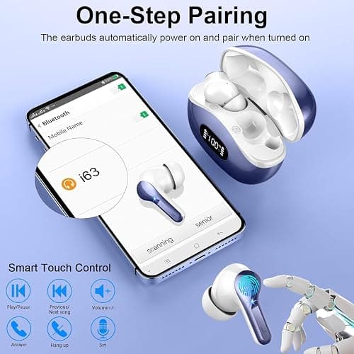 Wireless Earbuds, Bluetooth Headphones 5.4 HiFi Stereo Ear buds with ENC Noise Cancelling Mic, 40H Bluetooth Earbuds with Dual LED Display Charging Case, IP7 Waterproof Earphones for Android iOS, Blue thumbnail 7