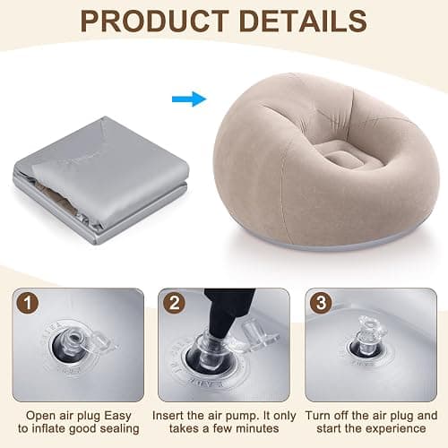 Realspring Inflatable Bean Bag Chairs for Adult Blow up Chairs Lazy Sofa Folding Portable Inflatable Chair for Movie Outdoor Room Bedroom Reading Camping(Coffee) thumbnail 3
