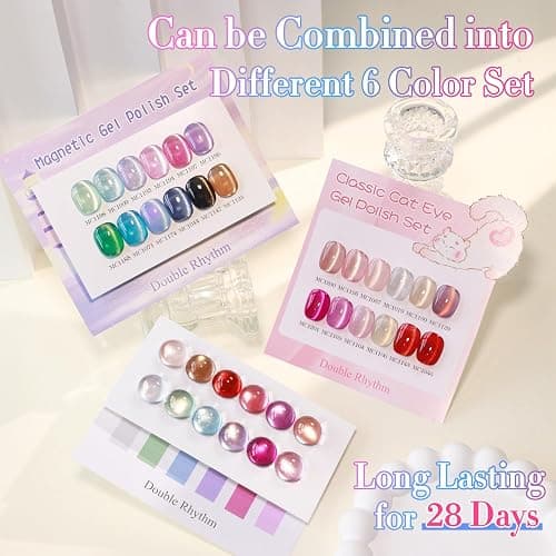 Double Rhythm 28Pcs 0.5Oz Cat Eye Gel Nail Polish Set Same Color Same Bottle Magnetic Gel Polish Kit Nail Art Manicure Salon DIY at Home (Silver Gold Red Black-T24-7) thumbnail 6