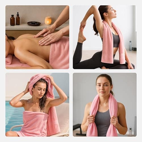 REDKISS Pink Towel Set of 8-100% Cotton Luxury Bath Towels Set for Bathroom, 600 GSM Highly Absorbent Bathroom Towel with 2 Large Bath Sheet, 2 Hand, 4 Washcloths, Pink Shower Towels for Dorm thumbnail 8