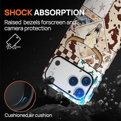 Flivro Magnetic Case for iPhone 17 Pro Max,Compatible with Magsafe PC Hard Shell Silicone Inner Bumper Anti-Scratch Full-Body Cover Shockproof Slim Design Western Cowboy Bull Skeleton thumbnail 5