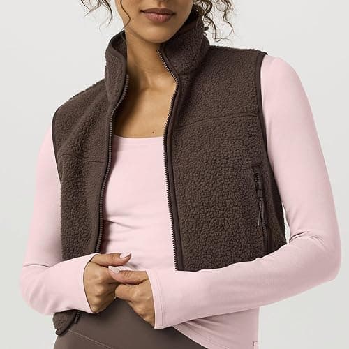 Yioaga Cropped Fleece Vest Women Sleeveless Stand Collar Zip Up Sherpa Jacket Fall Winter Warm Coats Outerwear with Pockets thumbnail 4