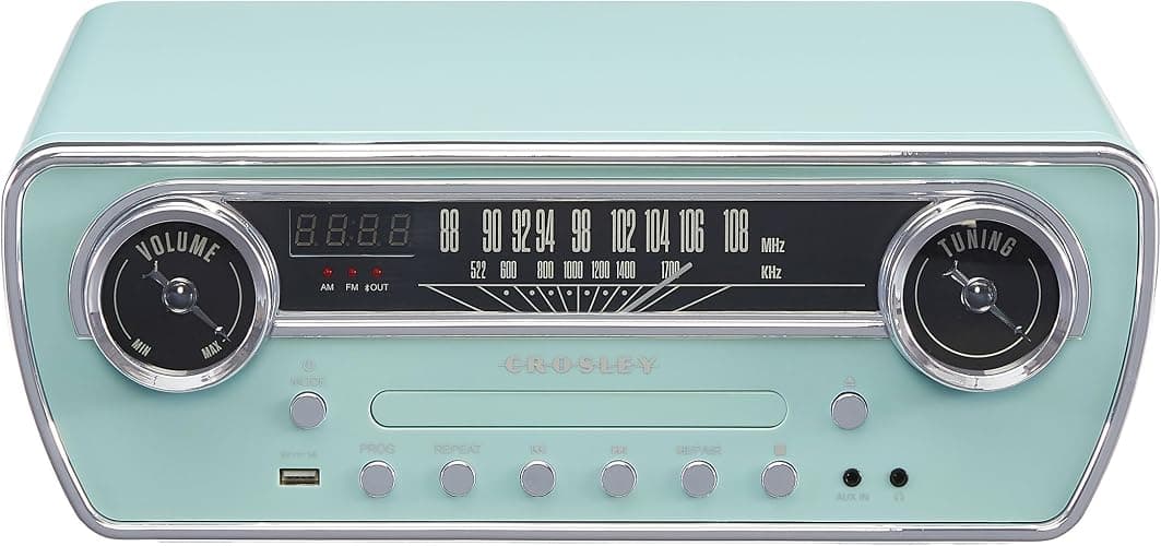Crosley CR6047A-AB Powel 7-in-1 Bluetooth in/Out Vinyl Record Player with AM/FM Radio, CD Player, and Aux-in, Aqua Blue thumbnail 8