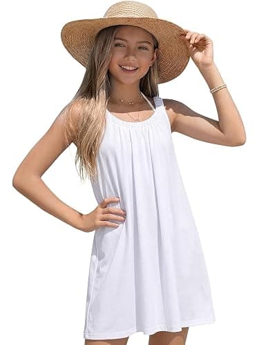 TongKiKi Girl's Beach Swim Cover Up Summer Sleeveless Tank Halter Dresses - Image 1