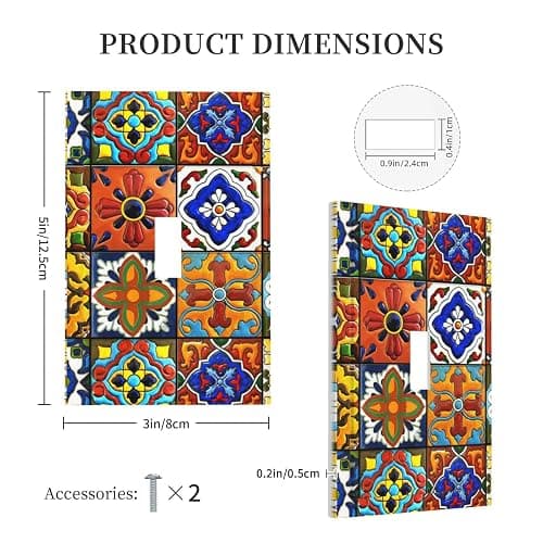 Mexican Talavera Ceramic Pattern Single Toggle Light Switch Plate 1 Gang Decorative Wall Plate Cover Electrical Switchplate Faceplate for Bedroom Room Decorate thumbnail 2