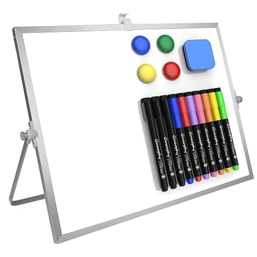 GMAOPHY Dry Erase White Board, 16inX12in Large Magnetic Desktop Whiteboard with Stand, 10 Markers, 4 Magnets, 1 Eraser, Portable Double-Sided White Board Easel for Kids Memo to Do List Desk School - Image 1