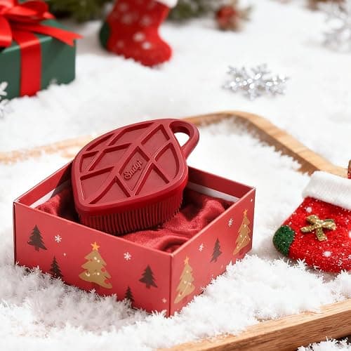 Sndyi Christmas Silicone Body Scrubber, Limited Edition Leaf-Shaped Shower Brush for Gentle Cleanse & Exfoliation, Soft Silicone Loofah Body Brush for Sensitive Skin, Perfect Holiday Gift, Festive Red thumbnail 6