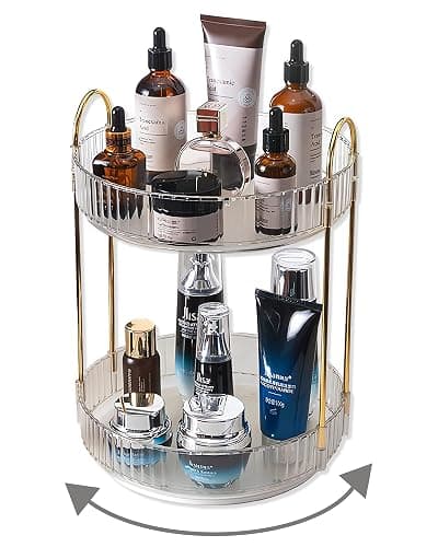 Asayuee 360 Rotating Makeup Organizer,2 Tier Large Capacity Make Up Organizers and Storage,Skincare Perfume Vanity Organizers,Bathroom Cosmetics Storage Organizer Countertop(Clear-2 Tier) - Image 1