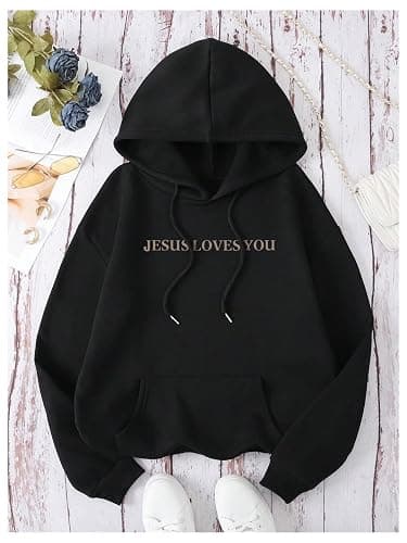 GORGLITTER Women's Y2K Christian Jesus Hoodies Trendy Graphic Letter Long Sleeve Fall Oversized Halloween Sweatshirts thumbnail 2