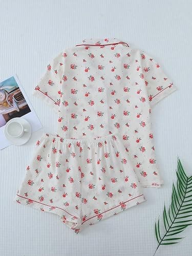 Verdusa Women's 2 Piece Pajama Sets Lightweight Fall Pajamas Cute Pj Set Button Shirt with Shorts Lounge Pjs thumbnail 3