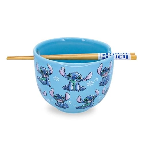 Disney Lilo & Stitch Japanese Ceramic Dinnerware Set | Includes 20-Ounce Ramen Noodle Bowl and Wooden Chopsticks - Image 1