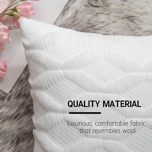 MIULEE Pack of 2 Christmas Embroidered Faux Wool Throw Pillow Covers Decorative Pillowcase Cushion Case for Couch Sofa Bedroom Car 18x18 Inch, Pure White thumbnail 4