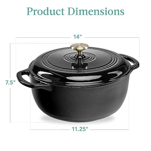 Best Choice Products 6 Quart Enamel Cast-Iron Round Dutch Oven, Family Style Heavy-Duty Pre-Seasoned Cookware for Home, Kitchen, Dining Room, Oven Safe w/Lid, Dual Handles - Black Licorice thumbnail 2