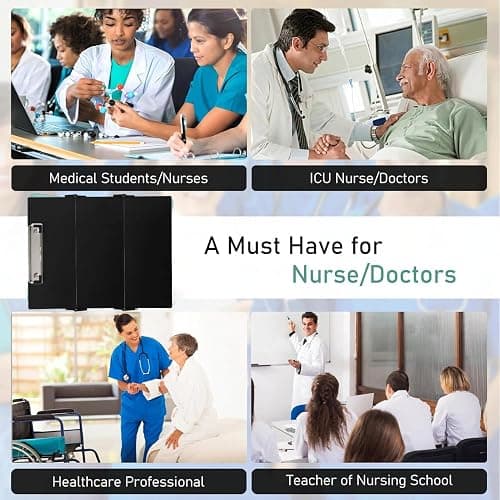 Nursing Clipboard with Nursing and Medical Edition Cheat Sheets 3 Layers Aluminum Foldable Nurse Clip Boards Notepad for Students, Nursing School Essentials (Black) - Black thumbnail 5