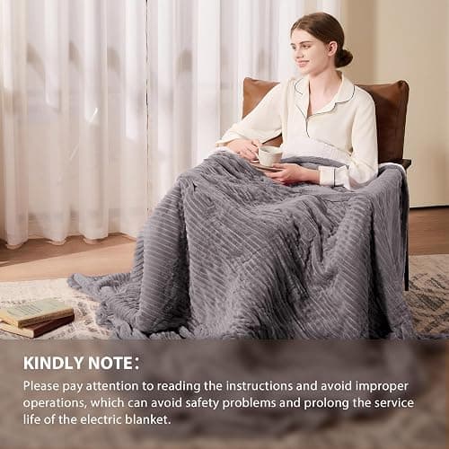 Homemate Heated Blanket Electric Throw - 50"x60" Heating Blanket Throw 1/2/4/6/8 Hours Auto-Off 10 Heat Levels Over-Heat Protection Soft Flannel Sherpa Heater ETL Certification thumbnail 6