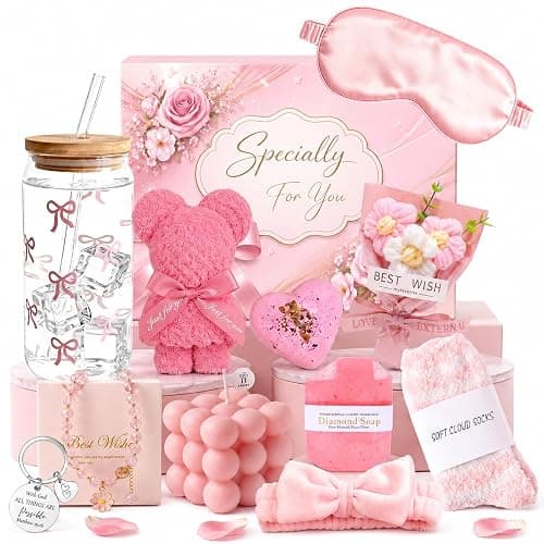 Gifts for Women Birthday, Pink Spa Basket for Her, Unique Self Care Relaxing Present for Mom Sister Wife Friend, Christmas Valentines Mother’s Day Thank You Gifts for Women - Image 1