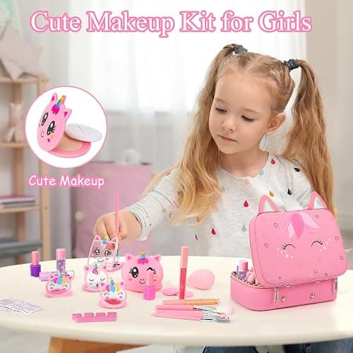 Heaning Real Kids Makeup Toys - Safe / Non-Toxic / Washable, Great Starter Make up Kit for Girls Toddlers, Princess Dress-Up, Gifts for Girl Aged 3-12, Pink thumbnail 4