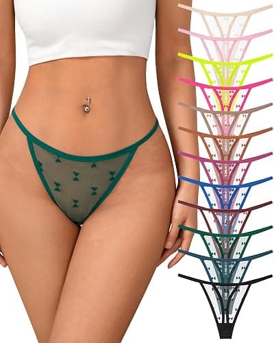 J-pone Lace Thongs for Women G String Thongs for Women T-back Thong Underwear Low Waist Breathable Womens Panties 12Pack - Image 1