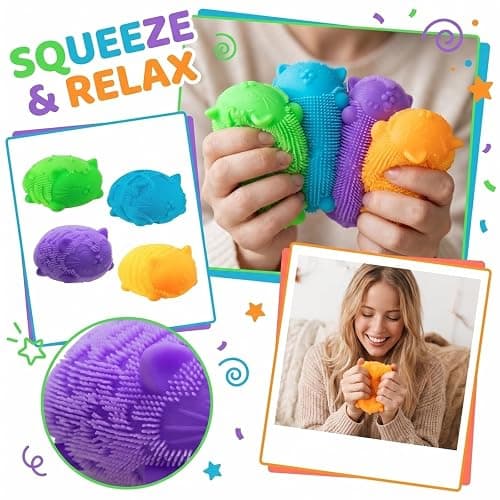 Nee - Doh Cool Cat Squeeze Squishy, Cute Cat Stress Fuzz Ball, Slow Rise Sensory Fidget Balls,Sensory Stress Ball Relief (Purple) thumbnail 6