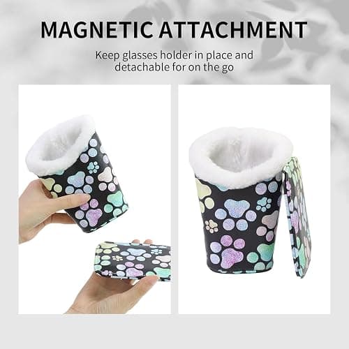 FlyingMage Plush Lined Eyeglasses Holder, Cute Magnetic PU Leather Glasses Stand Case for Women Men Kids thumbnail 4