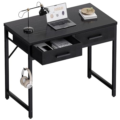 Pamray 32 Inch Small Computer Desk with 2 Drawers for Bedroom Study Writing Home Office Table for Small Spaces Black - Image 1