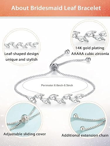DHQH Bridesmaids Gift Set of 6 or 4 Bridesmaid Bracelet 18K Gold Plated Leaf Bracelet I Couldn’t Tie a Knot Without You Wedding Bridesmaid Proposal Bracelets Jewelry Gifts for Women thumbnail 6
