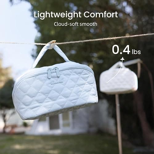 LOVEVOOK Travel Makeup Bag for Women, 2Pcs Puffer Waterproof Cosmetic Organizer, Large Capacity Pouch Open Flat Small Toiletry Bag with Brush Compartment & Handle (Blue, Medium) thumbnail 4