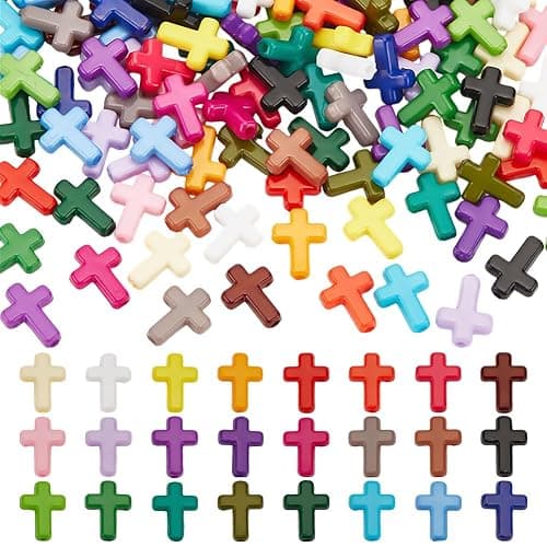 HOBBIESAY 120Pcs Acrylic Cross Beads 24 Colors Assorted 16x12x4.5mm Cross Beads Colorful Crosses Charms Spacer Loose Bead Connector Bead for DIY Bracelets Keychain Jewelry Making，Hole：2mm - Image 1
