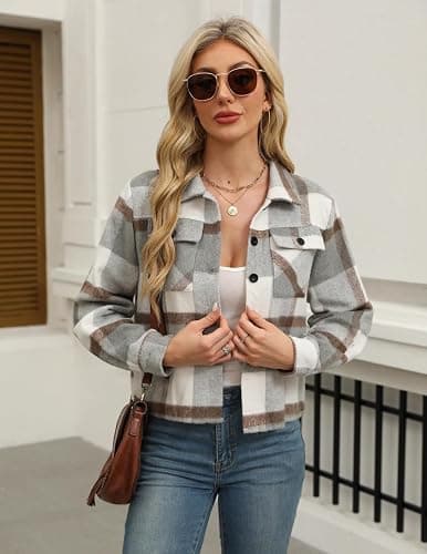Zeagoo Flannels for Women Cropped Shacket Jacket Fashion Plaid Button Down Shirt 2026 Fall Coat Tops thumbnail 3