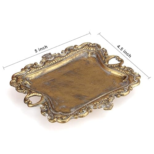 Vintage Decor for Home Bathroom Accessories Small Jewelry Tray Antique Ring Dish French Country Gold Trays Cute Brass Trinket Jewelry Plate Display Holder Baroque Moody Bedroom Wedding Decor Tray thumbnail 3
