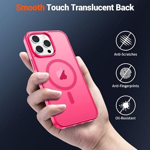 SUPFINE Magnetic for iPhone 14 Pro Max Case (Compatible with MagSafe) (Military Grade Drop Protection) Slim Translucent Matte Shockproof with Anti-Fingerprint Phone Case,Hot Pink thumbnail 6