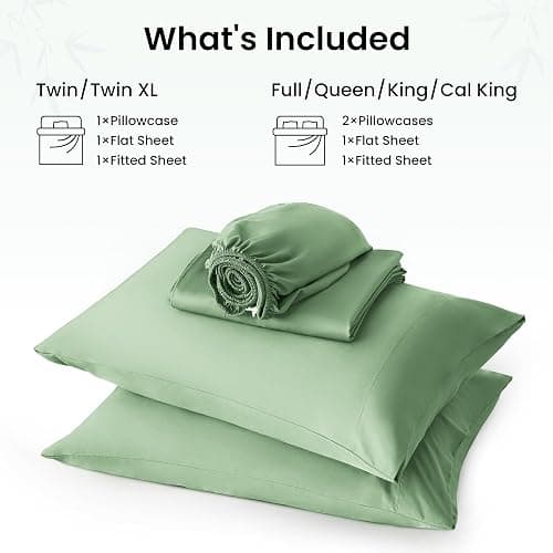 Love's cabin 4 Piece Full Size Sheet Set, 100% Rayon Derived from Bamboo, Cooling & Breathable, Soft Silky Deep Pocket up to 16", Hotel Luxury Bedding for Hot Sleepers, Sage Green thumbnail 8
