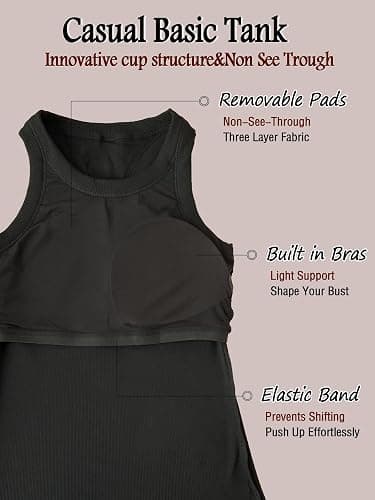 Danysu Racerback Tank Tops with Built in Bra for Women High Neck Ribbed Basics Fitted Long Bra Tanks thumbnail 4