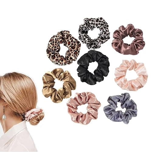 Satin Scrunchies for Women and Girls Satin Hair Ties Scrunchies for Thick Hair or Thin Hair Curl Hair Soft and Durable hair ties no damage (12cm/4.7in) (6 Solids + 4 Leopard)] thumbnail 3