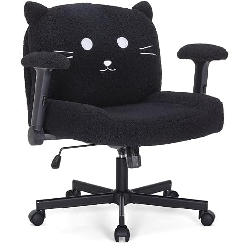 Sunchen Criss Cross Chair with Wheels and Arms, Cross Legged Office Chair with Wide Seat, Adjustable Cute Comfy Desk Chairs for Home Office, Bedroom, Vanity, Black - Image 1