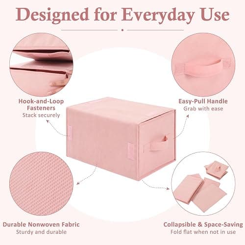 Weysat 6 Pack Large Dorm Stackable Drawers Dorm Essential Under Bed Storage Collapsible Closet Organizer with Drawers Shelf Storage Fabric, Clothes, Towels for College Bedroom Living Room(Pink) thumbnail 3