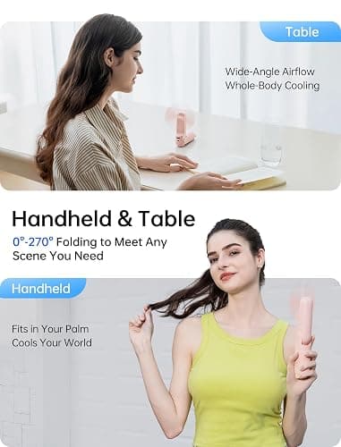 JISULIFE Handheld Fan with 4500 mAh Powerbank Max 37 Hours Runtime, Pocket Portable Battery Operated or USB Powered Folding Personal Fan, 3 Speeds, Gifts for Women Men Kids Gift for Festival-Pink thumbnail 4
