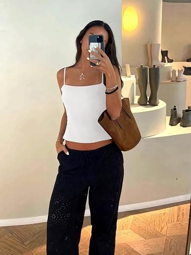 Abonlen Camisole Tops for Women Sleeveless Adjustable Spaghetti Strap Tank Tops Y2K Basic Shirts thumbnail 6
