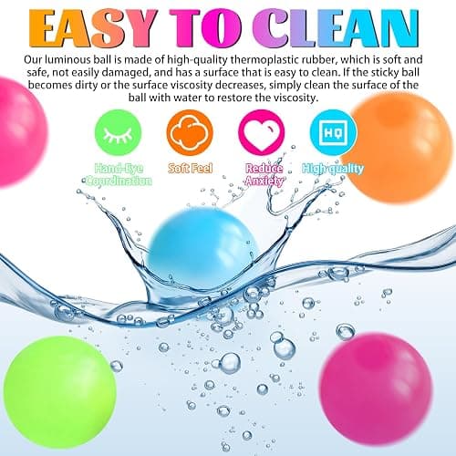 12 Pcs Glow in the Dark Sensory Balls, Upgraded Glowing Sticky Balls Stick to The Ceiling, Stress Relief Squishy Ball Toys for Adults & Kids, Stocking Stuffers, Asmr Cool Stuff & Party Favors thumbnail 6