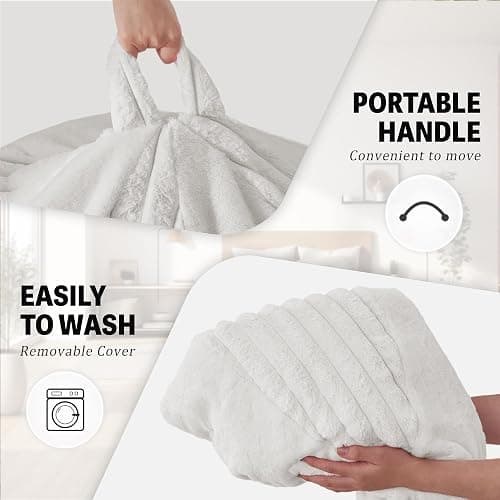 4FT Bean Bag Chairs Teardrop Bean Bag Chairs for Adults Beanbag Chair with Memory Foam Filled Soft Plush Leaf alongside Stripe Faux Fur Washable Cover for Dorm, Bedroom(Plush WH) thumbnail 6
