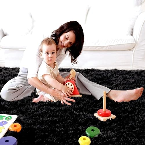 CAIYUECS Shag Area Rug,Indoor Ultra Soft Fluffy Plush Rugs for Bedroom Living Room, Non-Skid Modern Nursery Faux Fur Rugs for Kids Room Home Decor (5x7 Feet, Black) thumbnail 6