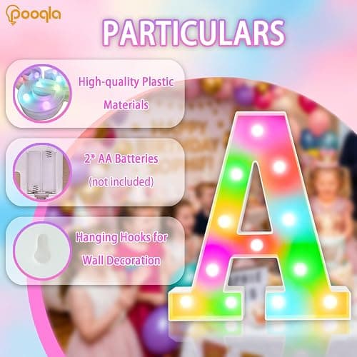 Pooqla Colorful LED Marquee Letter Lights with Remote – Light Up Marquee Signs – Party Bar Letters with Lights Decorations for the Home - Multicolor M thumbnail 5