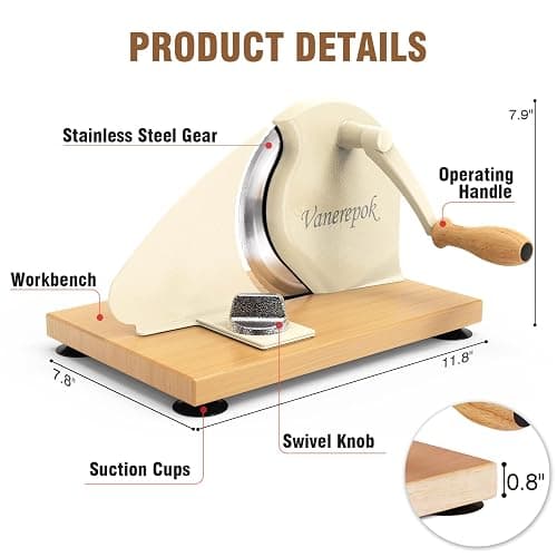 vanerepok Manual Bread Slicer for Homemade Sourdough Bread Versatile Hand Crank Bread Slicer for Sourdough Crusty Bread Etc Stainless Steel Slicers Adjustable Width for Homemade & Commercial Use thumbnail 2