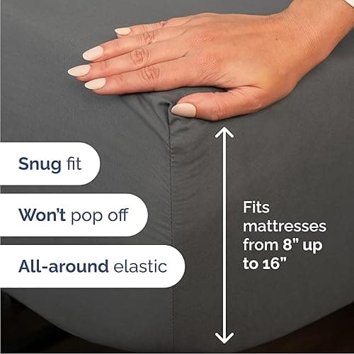 Queen 6 Piece Sheet Set - Cooling Sheets for Hot Sleepers - Hotel Luxury Bedding Set with 8-16 Inch Deep Pockets - 1 Flat & 1 Fitted & 4 Pillowcases - Ultra Soft, Easy Care & Wrinkle Free - Charcoal - Queen - 08 - Charcoal thumbnail 3