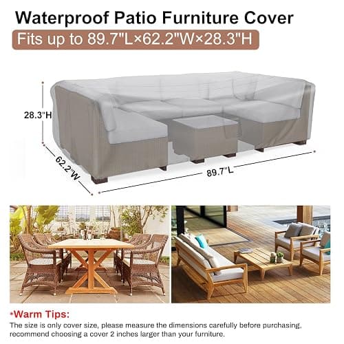 Heavy Duty Patio Furniture Covers Waterproof, Mrrihand Patio Furniture Outdoor Sectional Sofa Couch Set, Patio Table and Chair Set Cover 89.7" L×62.2" W×28.3" H thumbnail 2