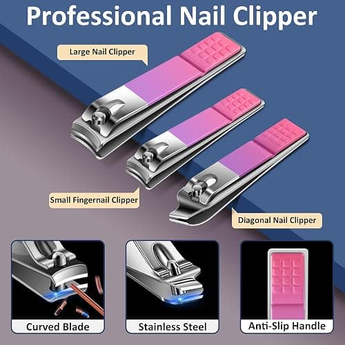BLESWIN 10 in 1 Manicure Pedicure Kit, Manicure Kit for Women Professional, Mens Nail Grooming Kit, Manicure Tools Gift for Luxury Leather Travel Case for Family Friends (Pink & Purple) thumbnail 3