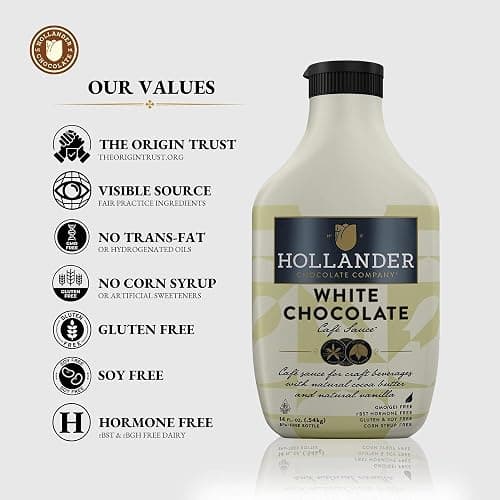 Hollander Chocolate Co. White Chocolate Café Sauce | Made with Real Cocoa Butter for Professional or Home Baristas | 443 mL (15 FL OZ) 592 g | Flip Cap thumbnail 4